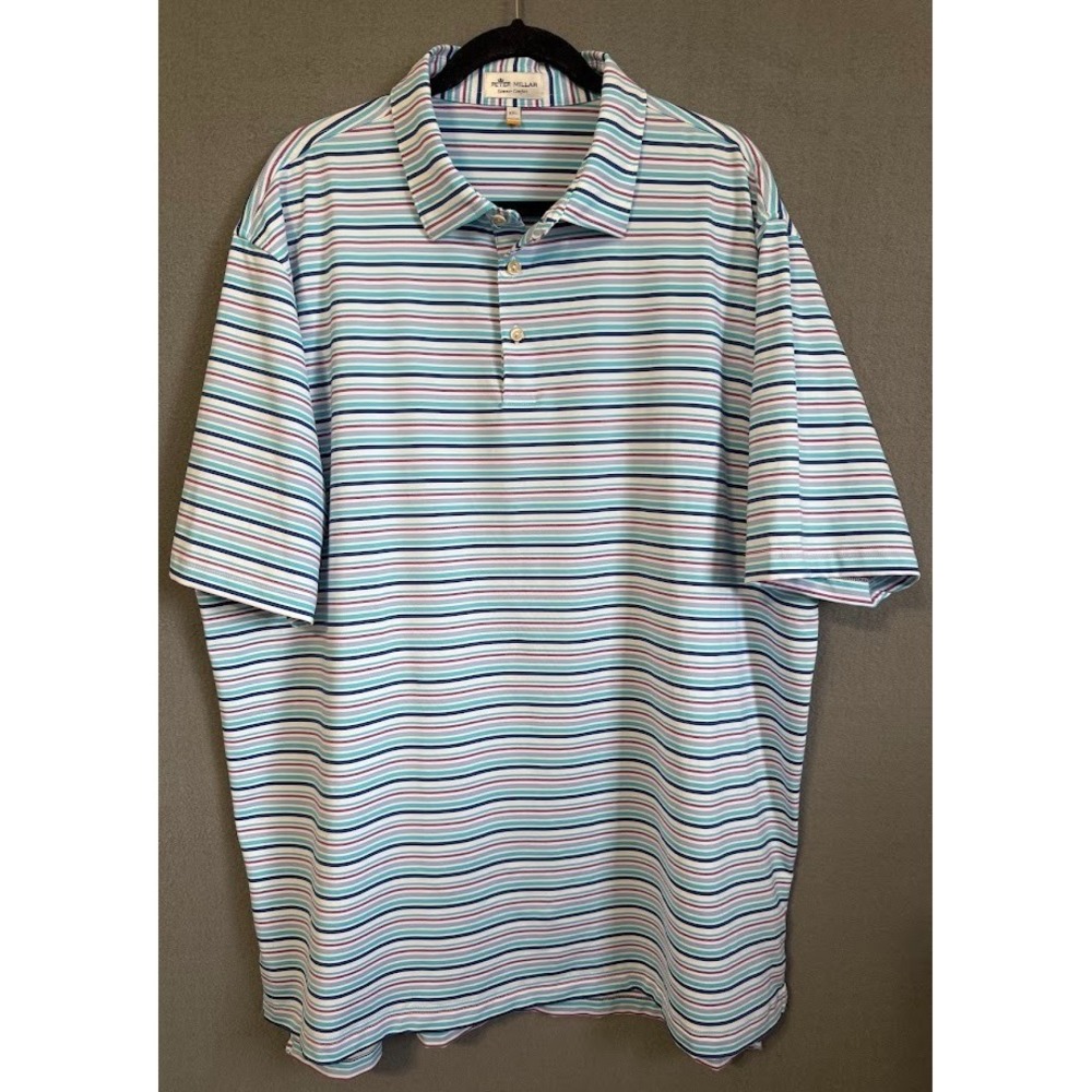 Peter Millar‎ Polo Shirt Men  2XL Multicolor Striped Summer Comfort Lightweight